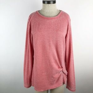 Stitch Star Coral Textured Knit Long Sleeve Top